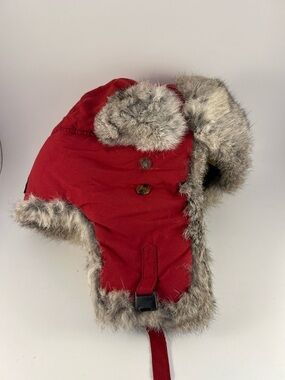 Mad Bomber Trapper Hat Red Nylon Natural Rabbit Fur Trim Aviator Winter Cap XL